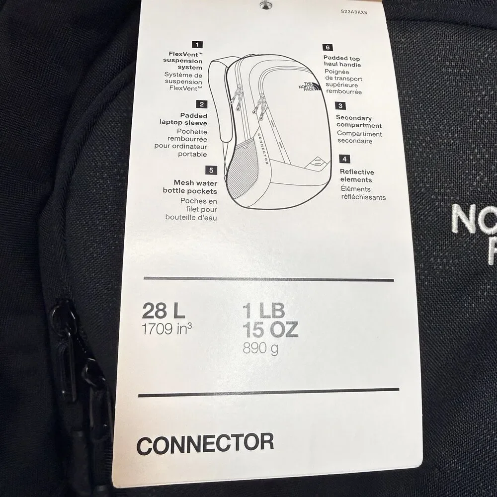 The North Face Connector Flex Vent 28L Black Backpack Zip Closure Logo Removed